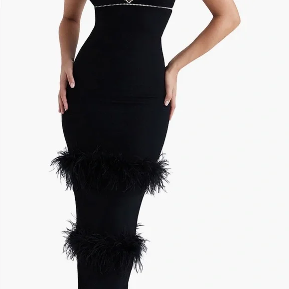 House of CB | Dresses | House Of Cb Black Feather Trim Prom Dress | Poshmark